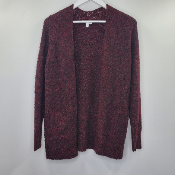 Nordstrom BP Bouclé Draped Cardigan Cozy Knit Burgundy Red Open NEW - Picture 2 of 8